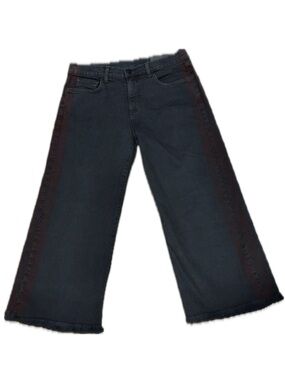 👖🧊 SIWY LOS ANGELES Wide Leg Crop Jeans Black Raw Hem Red Edges Women’s Sz 29